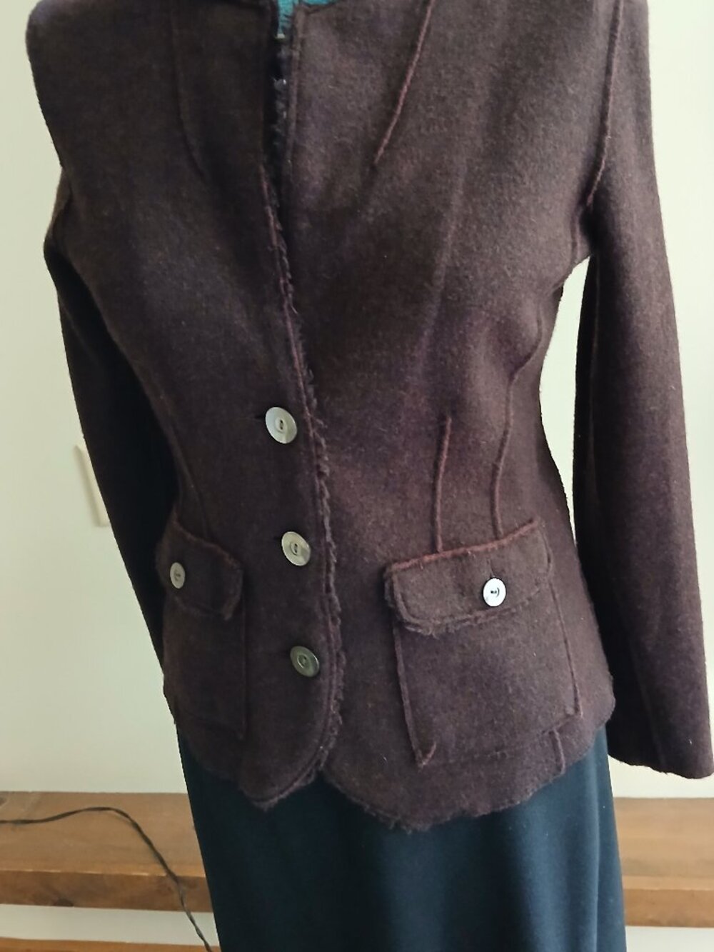 Eileen Fisher Burgundy Merino wool jacket size PM w buttons / pockets